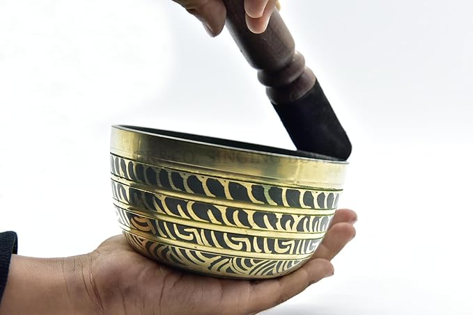 4.5 Inch Etching Handmade Singing Bowl Yoga Meditation, with cushions and Mallet,Heart Chakra (Green) from Nepal - Bloomnest