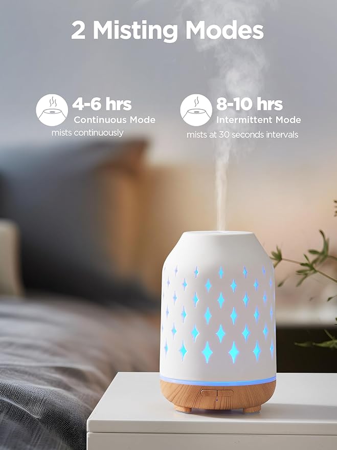 InnoGear Aromatherapy Diffuser, 150ml Ceramic Diffuser Ultrasonic Humidifier Cool Mist Essential Oil Diffusers for Home Air Diffuser with 2 Mist Modes Waterless Auto Off, White - Bloomnest