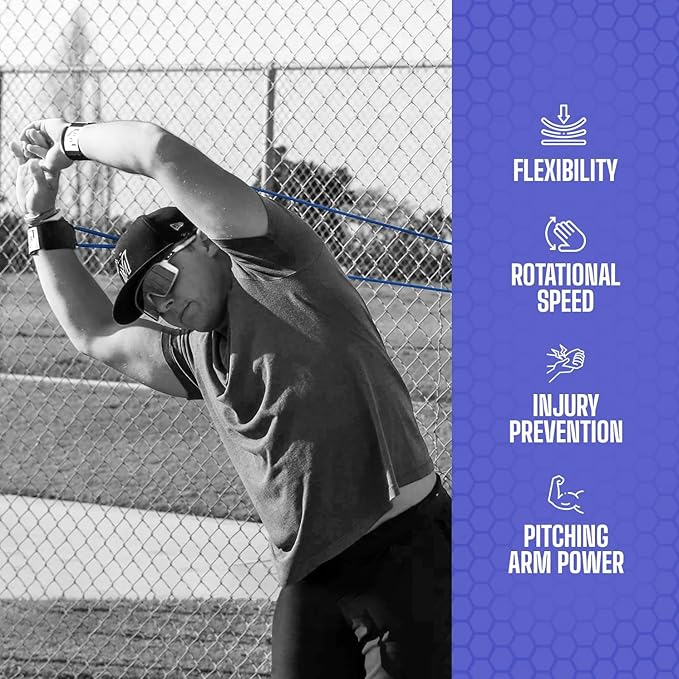 BB Bands Baseball Softball Resistance Training Bands - Arm Strength, Pitching Conditioning Equipment, 3 Strengths (Youth, Adult, Heavy), 7 Colors, Includes Anchor Strap, Door Mount, Bag, Workout Guide - Bloomnest