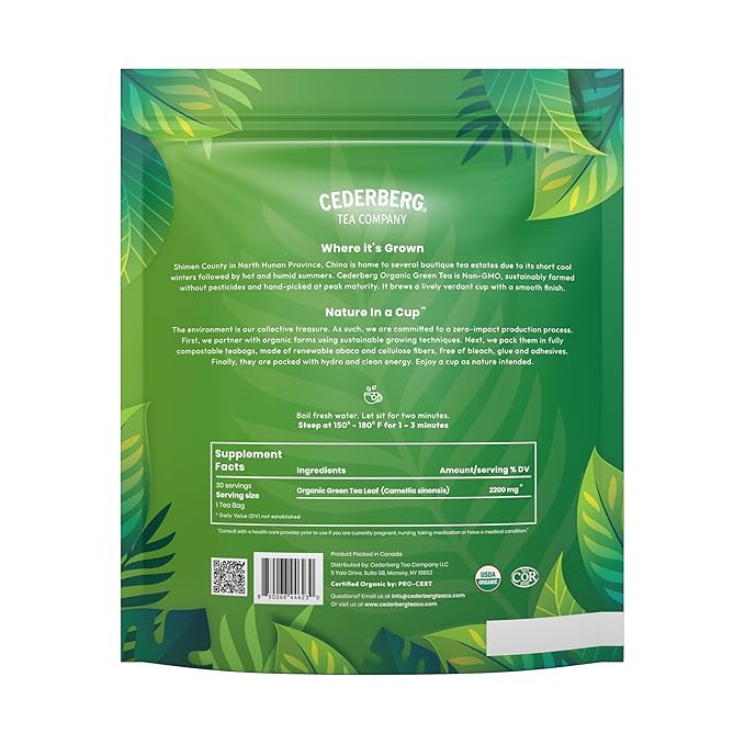 Cederberg Tea Company Organic Green Tea — 30 Tea Bags | Organic Herbal Tea From Single Origin | Eco-Friendly Tea Bags | Non-GMO Gluten Free Tea With Zero Sugar - Bloomnest