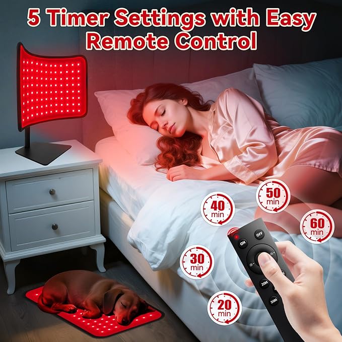 Red Light Therapy for Face Body, 2-in-1 Red Light Panel Device with Belt, 660nm & 850nm Near Infrared Light Therapy Lamp with Remote Control, 5 Adjustable Brightness & Timer, Gift for Women Men Puroth