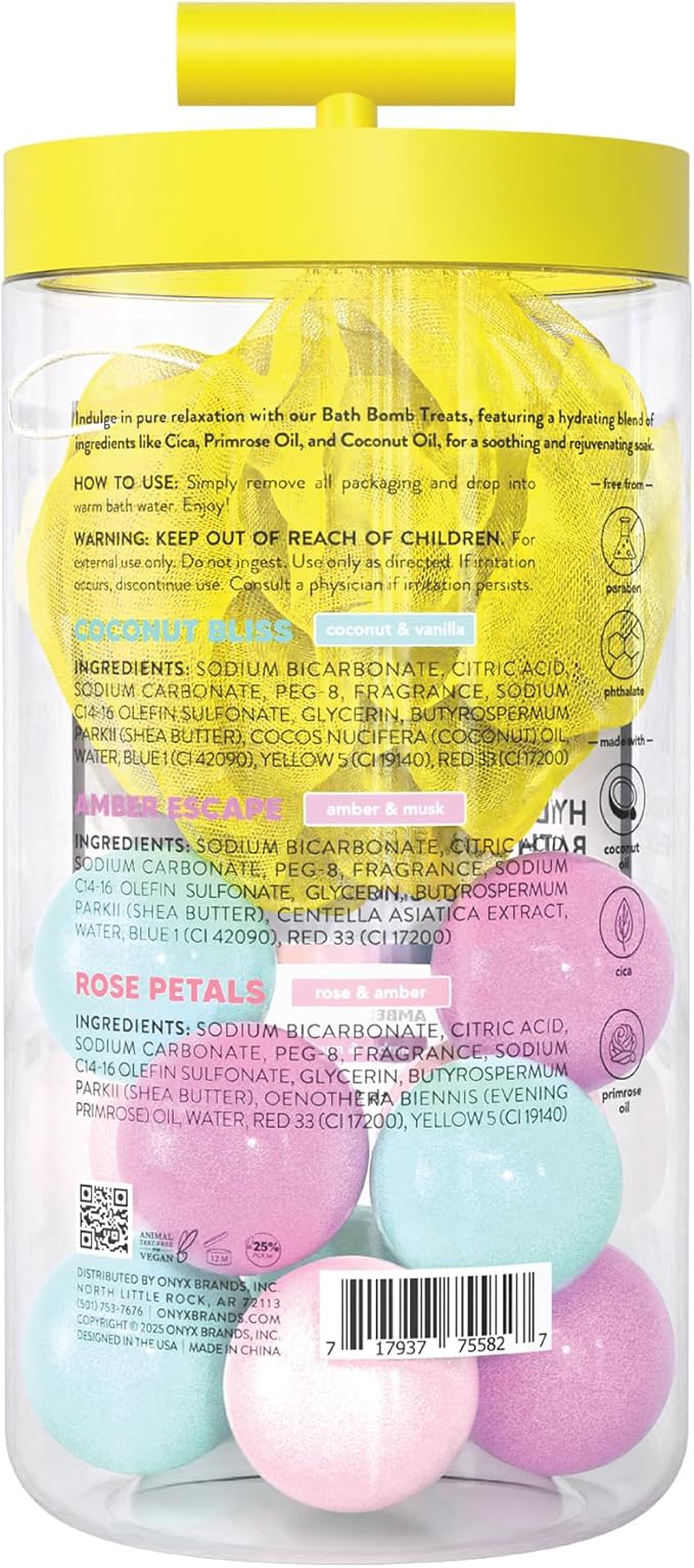 Onyx Professional Hydrating Bath Bomb Gift Set, 2 Pack - Includes 20 Bath Bombs and 2 Loofahs, Nourishes for Smooth Skin, Made with Shea Butter - Bloomnest