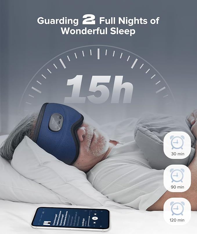 TOPOINT Sleep Mask with Bluetooth Headphones, 3D Eye Mask for Sleep Headphones with White Noise, Total Blackout, 5.4 Bluetooth, Timer, 15 Hours for Women Men, Travel, Meditation, Nap, CPAP Users - Bloomnest