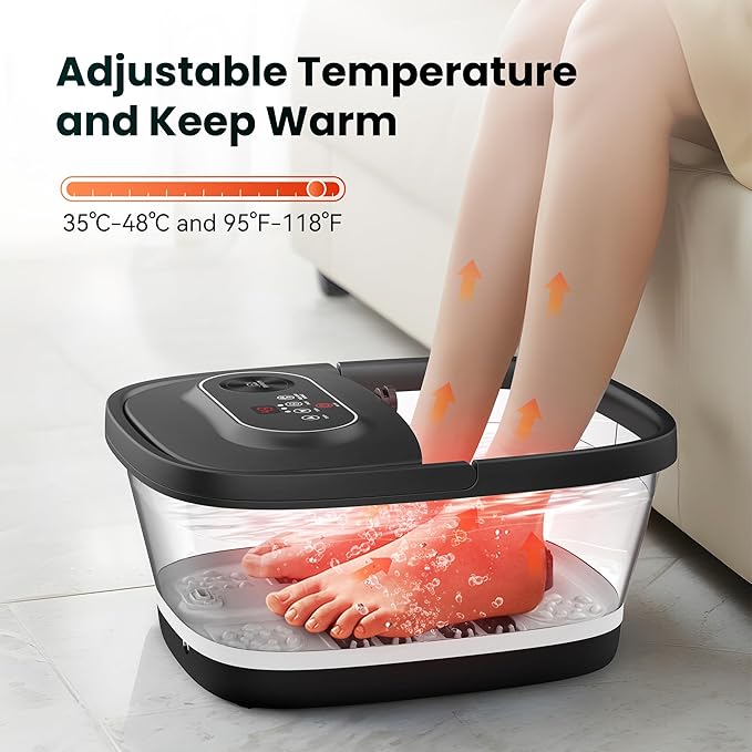 Snailax Foot Spa with Heat, Foot Bath, Collapsible Foot Spa Bath Massager with 8 Massage Rollers, Temperature Control, Bubbles, Pumice Stone, Foot Soaking Tub - Bloomnest