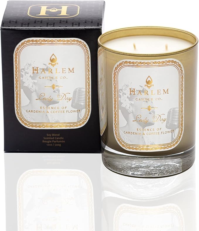 HARLEM CANDLE CO. Lady Day - Luxury Scented Soy Candle, 11 oz - 80-Hour Burn Time | Gardenia, Jasmine, Lush Green Leaves, Neroli Blossom, and Coconut Milk | Scented Candles for Home - Bloomnest