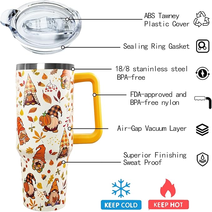 Ceovfoi 40 oz Fall Gnome Tumbler Insulated Stainless Tumbler, Fall Travel Coffee Cup Water Botter, Autumn Fall Gift for Thanksgiving Christmas - Bloomnest
