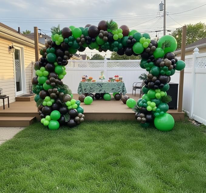 164Pcs Green and Brown Balloon Garland Arch Kit - Video Game Party Decorations with 18 12 10 5 Different Sizes Latex Party Balloons for Jungle Game Theme Baby Shower Birthday Theme Decorations - Bloomnest