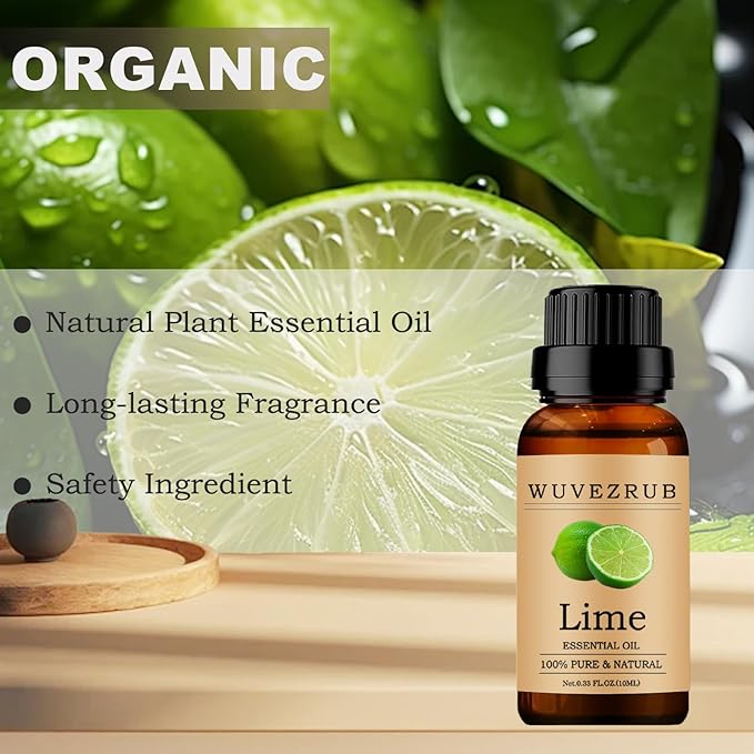 Lime Essential Oils 10ML, 100% Pure and Natural Essential Oil for Aromatherapy Diffuser - 0.33 Fl Oz/Lime WUVEZRUB