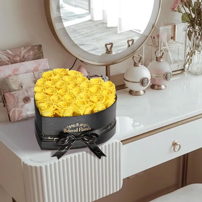 27 Preserved Flowers Rose Birthday Gifts for Women Her Mom Wife Girlfriend Grandma on Valentines Mothers Day Christmas Anniversary Romantic(Yellow) - Bloomnest