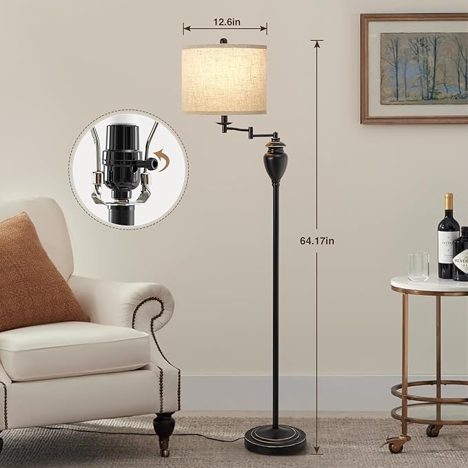 Floor Lamp for Living Room, 3 Color Temperature 350° Adjustable Swing Arm Floor Lamp Vintage Standing Lamp Traditional Farmhouse Tall Floor Lamps for Bedroom Office Home Nursery Study Room Hotel - Bloomnest