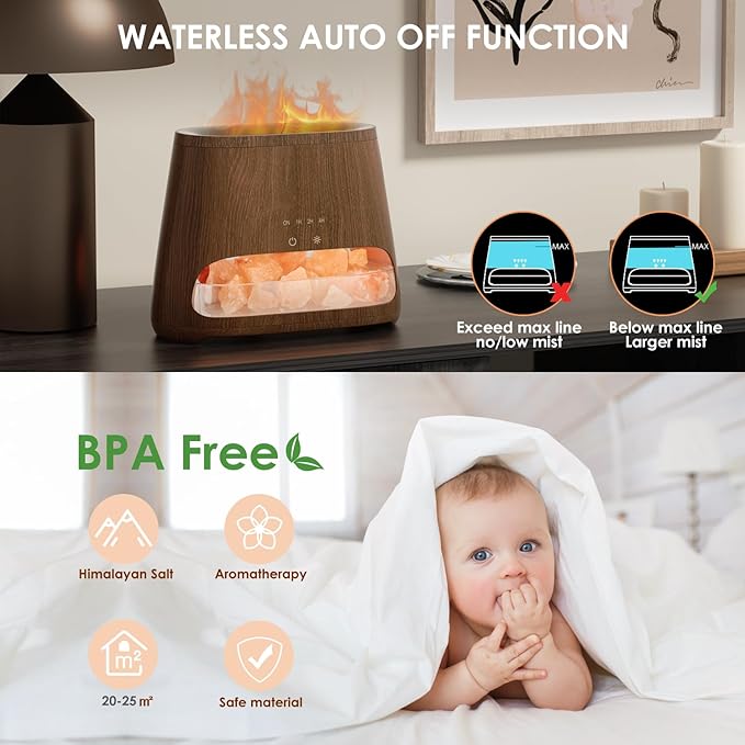 SALKING 2-in-1 Himalayan Salt Lamp Diffuser, Cool Mist Humidifier, Aromatherapy & Himalayan Salt Therapy, 100% Pure Himalayan Salt, Ultrasonic Essential Oil Diffuser with Ambient Glow, 150ml (Dark) - Bloomnest