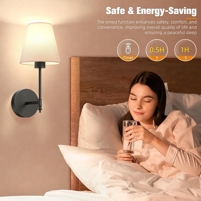 NIORSUN 14.5 inch Battery Operated Wall Sconce Set of 2,Black Rechargeable Wall Lights with 5200mAh Dimmable Detachable Bulbs and Remote,9 Colors Wireless Sconces for Bedroom Living Room Hallway Decor - Bloomnest
