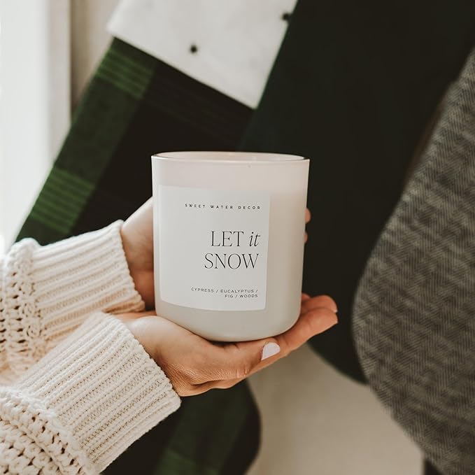 Sweet Water Decor Let It Snow Candle - Cypress, Eucalyptus, and Woods Scented Winter Candle for Home - 15oz Clear Jar, 70+ Hour Burn Time, Made in The USA - Woodsy Candles for Home - Bloomnest