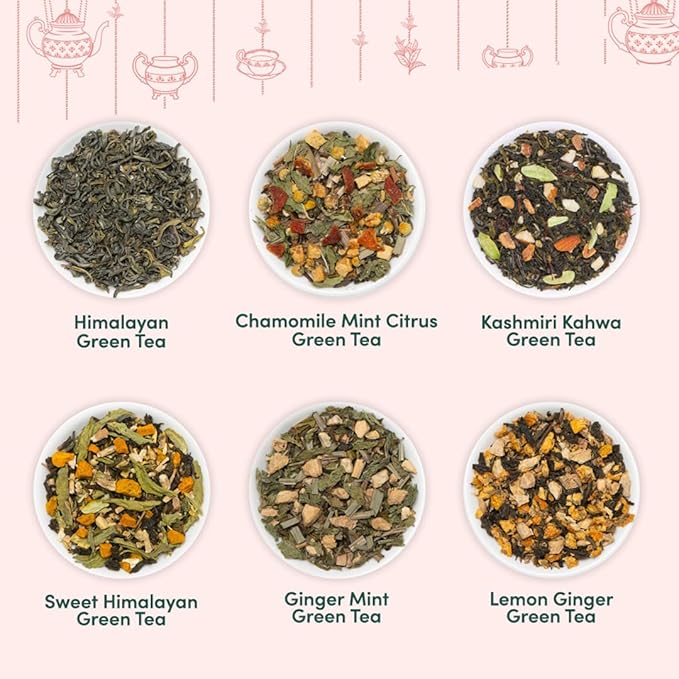 VAHDAM, Green Tea Set Gift Box (6 Teas) Premium Tea Gift Sets | 100% Pure Loose Leaf Tea, Gluten Free | Gifts Set For Women, Men & Adults - Bloomnest