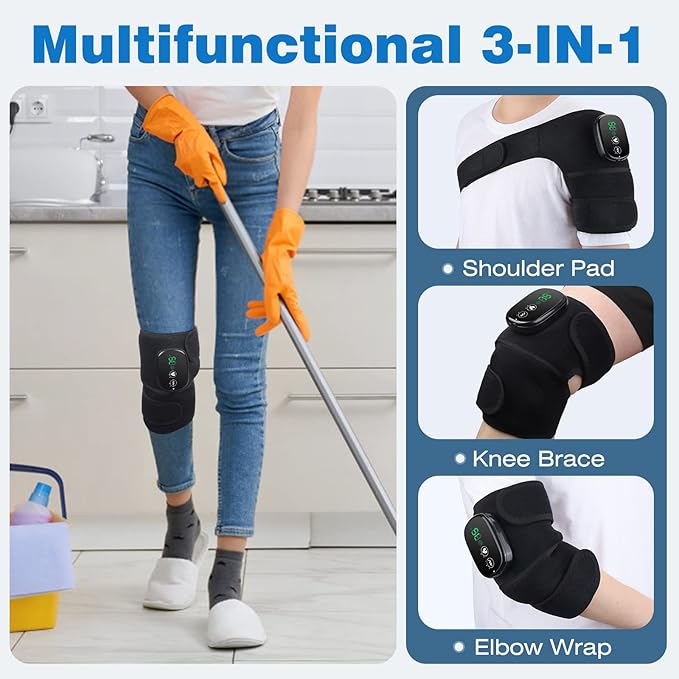 MOAJAZA Cordless Knee Heating Pad with Vibration, FSA or HSA Eligible, Heated Knee Brace Wrap, Heating Pad for Shoulder Elbow (Pack of 1 Black) - Bloomnest