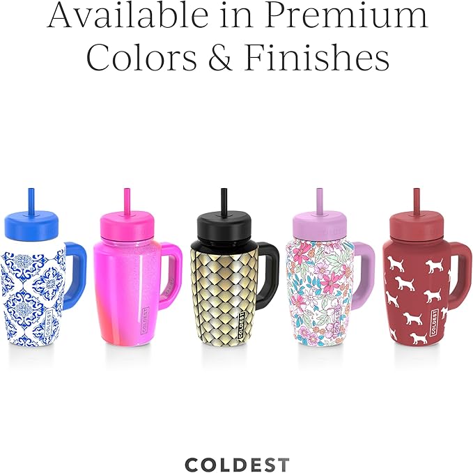 Coldest Tumbler with Handle & Coffee Lid - 100% Spill Proof Tumbler (3 Lids) - Stainless Steel Insulated Leakproof Tumblers for Women & Men - Cup Holder Friendly - 15 oz (Gold Dragon) - Bloomnest