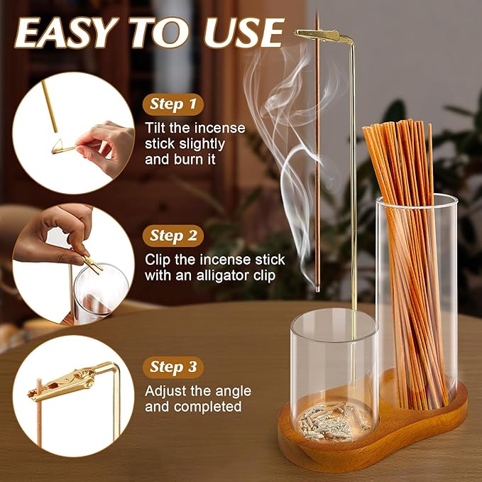 2 in 1 Incense Holder for Sticks, Hang Upside Dowd Incense Burner with Glass Ash Catcher, Anti-Ash Flying and Incense Sticks Storage, for Meditation Yoga Spa Home Decor Office (Wood, Dark Brown) - Bloomnest
