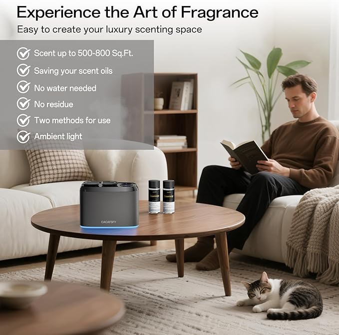 Waterless Scent Diffuser,Two 50ml Hotel Scent Oils Included-Whole House Air Freshener-Scent Diffusers for Home,Office,Essential Oil Diffuser Large Room,Smart, Cold-Air Tech,App Control - Bloomnest