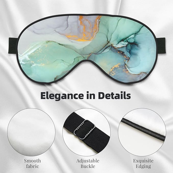 Sleep Eye Mask Marble Turquoise Gold Ink Sleep Mask for Women Men Comfortable Eye Mask with Adjustable Strap Soft Eye Cover Blindfold for Travel Yoga Nap Shift Work - Bloomnest