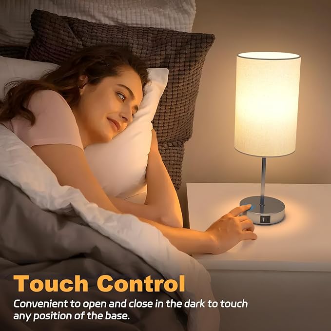 AKASUKI 18Inch Table Lamp with Dual Charging Station, 3 Way Dimmable Touch Lamp for Bedroom, Living Room, Office(LED - Bloomnest