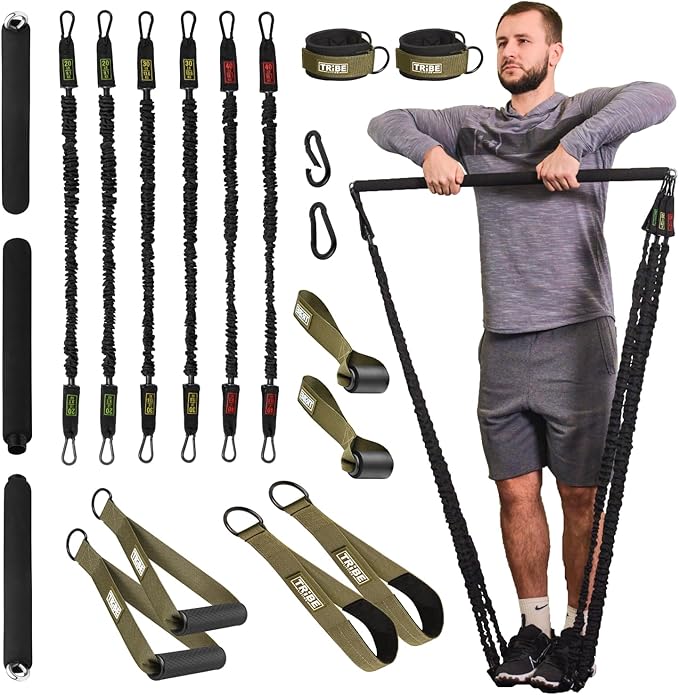 Tube Resistance Bands for Working Out Men and Women - Exercise Bands Resistance Bands Set, Resistance Band Bar, Handles, Ankle Straps, Foot Straps and Door Anchor - Bloomnest