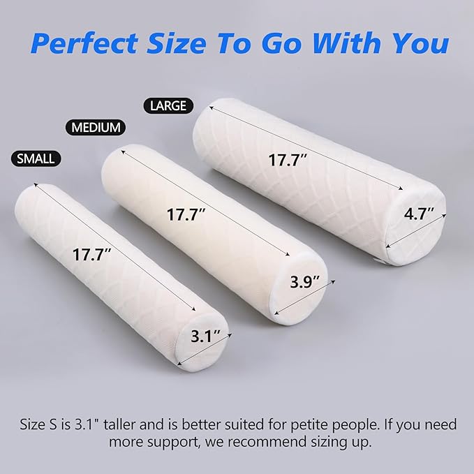 Cozyhealth Cervical Roll Pillow, Medium Soft Memory Foam Neck Round Pillow Cylinder Bolster Pillow for Sleeping, Round Neck Support for Bed, Legs, Back and Yoga (White, Medium - 3.9" H) - Bloomnest
