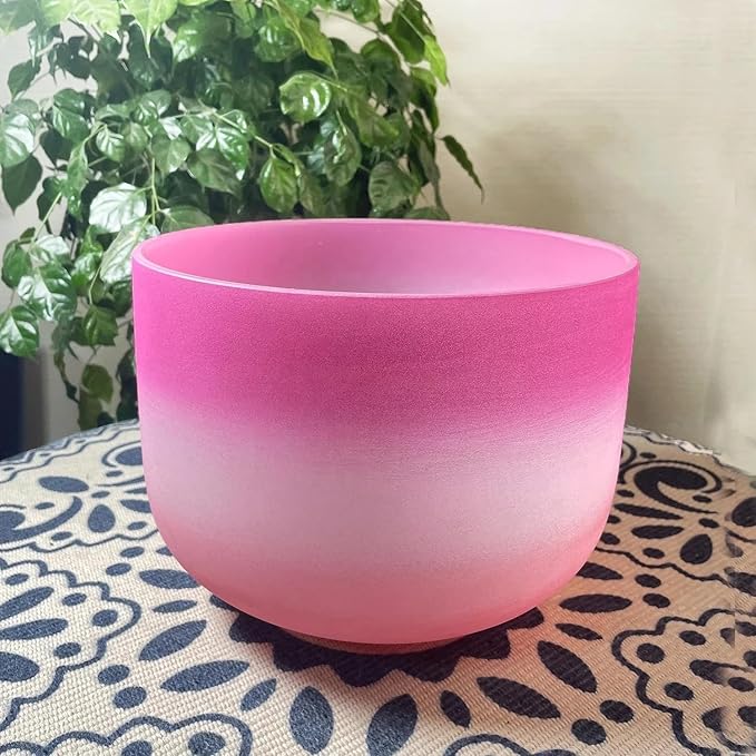 KVKA 10 Inch F Note Heart Chakra Rainbow Quartz Frosted Crystal Singing Bowl with Carrying Case for Sound Healing Yoga Bath - Bloomnest