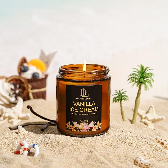 Vanilla Ice Cream Candles, 7oz Vanilla Ice Cream Scented Candle, Natural Soy Candles for Home Scented, Long Lasting with 50 Hour Burn Time, Gifts for Men Women - Bloomnest