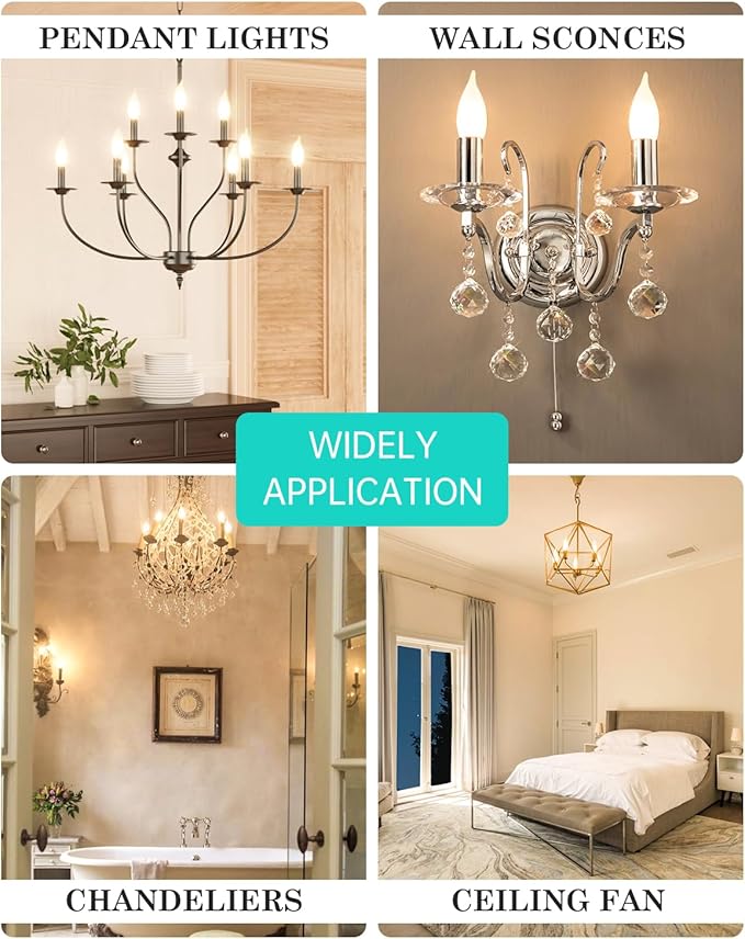 E12 100W Equivalent Frosted LED Candelabra Bulb CA10, Dimmable Small Base for Chandeliers, Ideal for Living Rooms, Dining Areas, and Hallways, Energy-Efficient for Cozy Indoor Lighting - Bloomnest