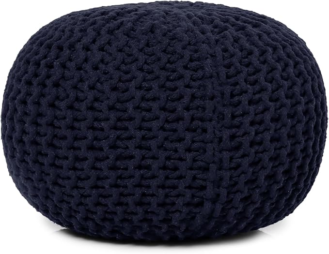 REDEARTH · Round Pouf Foot Stool Bean Bag Ottoman - Cable Knitted Cord Boho Pouffe - Poof Accent Bean Bag - Handmade by Artisans for Living Room - Bedroom (19.5"x19.5"x14") - Navy Blue - Bloomnest