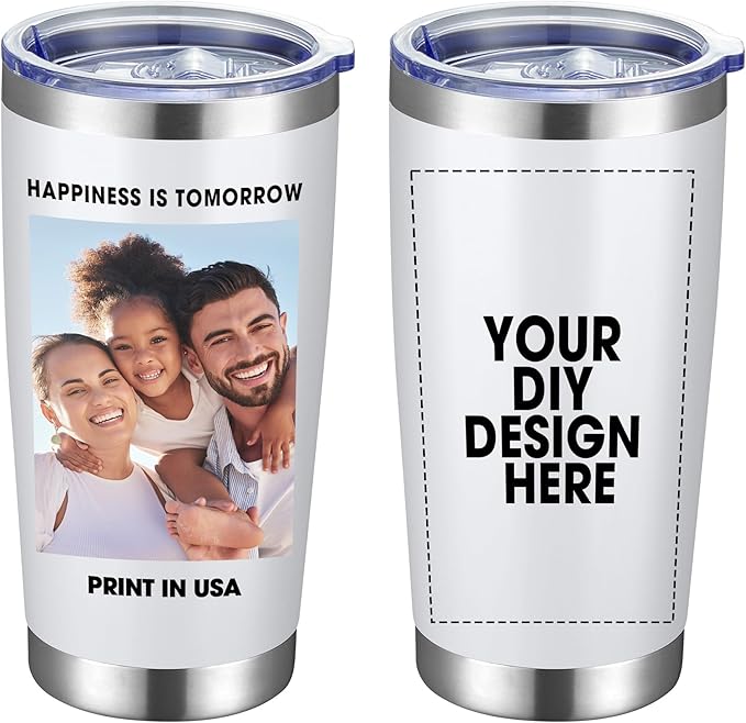 Personalized Custom Tumbler Print in USA 20oz Stainless Steel Coffee Cup with Lid & Straw Double Wall Insulated Tumbler with Colorful Text Logo Photo - Bloomnest