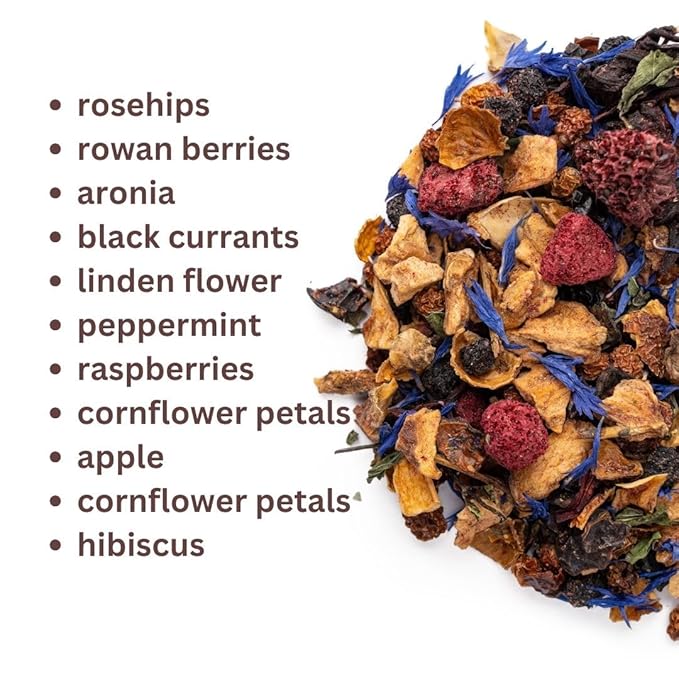 Loose Leaf Tea No Caffeine with Raspberry, Cornflower, Rosehip & Hibiscus (4oz.) – Fruit Tea Summer Herbal Infusion with Wild Berries - Bloomnest