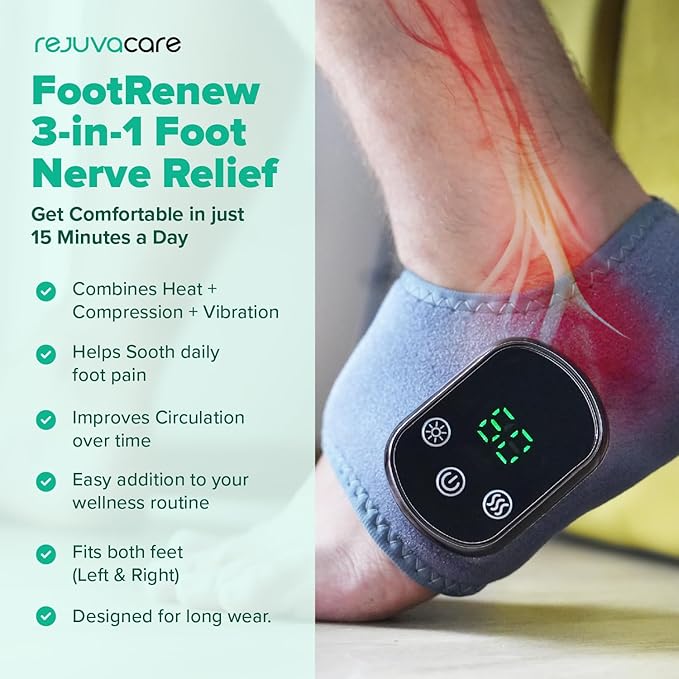 FootRenew Triple Method Massager – The Official - Electric Foot and Ankle Massager Heated Wrap with 3 Vibration Modes and 5 Heat Levels - Cordless Portable Design (1-Piece, 1, Count)