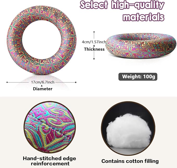 Singing Bowl Cushion for Tibetan Singing Bowls, Handmade Silk Brocade Round Cushion Pillow for Sound Healing and Crystal Sound Bowls Accessories(6.7 Inch,YellowPurple) - Bloomnest