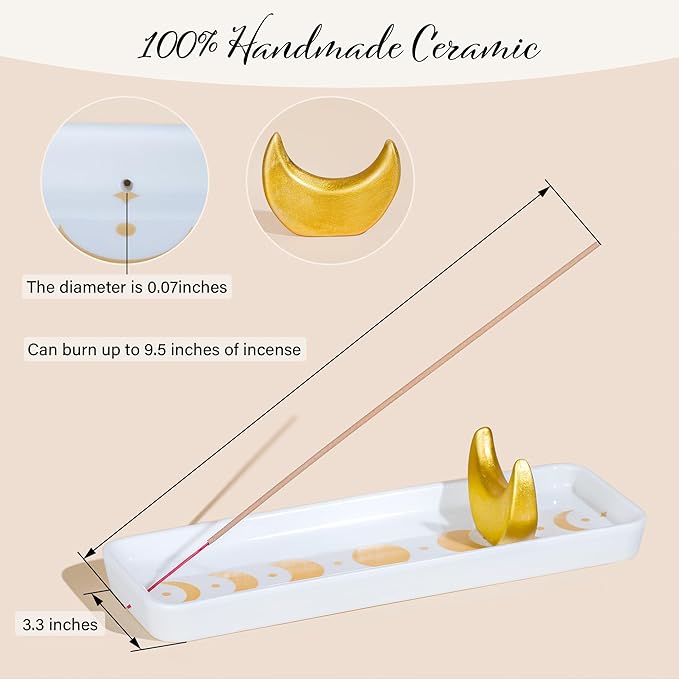 ZenBless Incense Holder Multifunction Incense Burner for Burning Palo Santo,Sage Smudge, Incense Sticks,Handcrafted Ceramic Moon Phase Insence-Stick Holder, Ideal for Spiritual Meditation Yoga Gift - Bloomnest