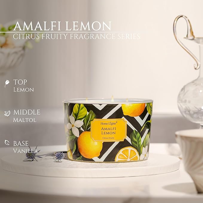 HomeLights Large jar Candle | 4-Wick Long-Lasting Scented Candles, 18oz Natural Soy Wax Candle for Home Scented, Eclectic Mixed Styles Gifts for Women & Men, Amalfi Lemon - Bloomnest