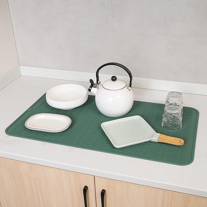 Silicone Dish Drying Mat for Multiple Usage,Easy clean,Eco-friendly,Heat-resistant Silicone Mat for Kitchen Counter or Sink,Refrigerator or Drawer Liner Green 4XL 32 inches x 18 inches - Bloomnest
