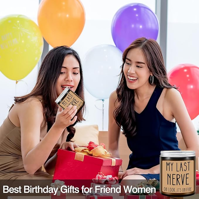 Homsolver Gifts for Women, Funny Friendship Gift for Best Friend - My Last Nerve Lavender Candle - Birthday Christmas Unique White Elephant Stocking Stuffers Gifts for Adults, Women, Her, BFF, Sister - Bloomnest