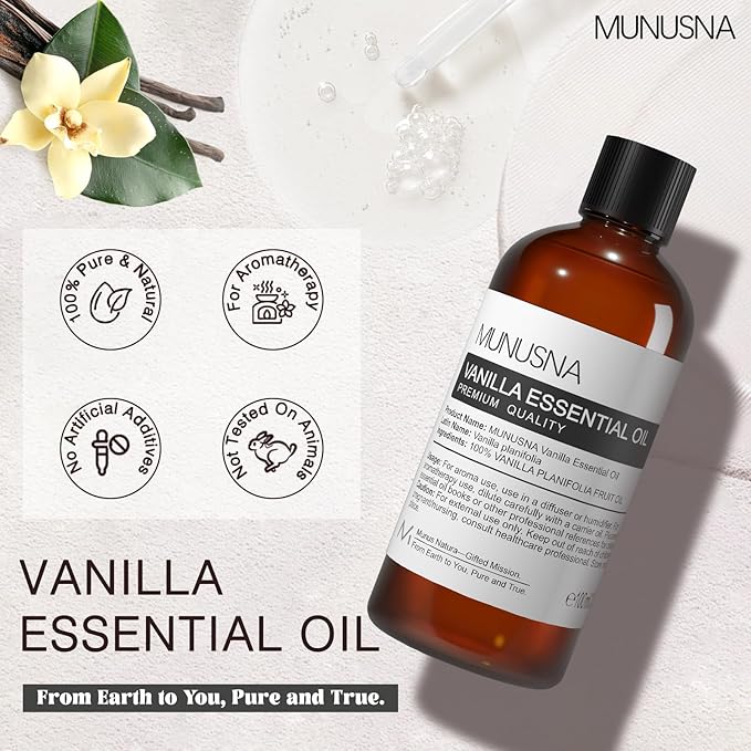 Vanilla Essential Oil, 100% Natural and Pure Vanilla Oil for Skin Care, 100ML Premium Grade Essential Oils Aromatherapy Scented Oils for Diffuser, Humidifier, Home, Candle Soap Making - Bloomnest