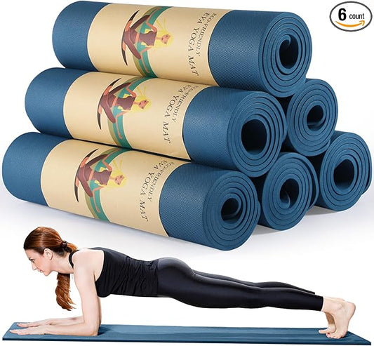 Timgle 6 Pcs 10mm Thick Yoga Mat Bulk, 68 x 24 Inches, Anti-Slip Tear-Resistant Exercise Mat for Adult Fitness, Stretching, Workout and Studio - Bloomnest