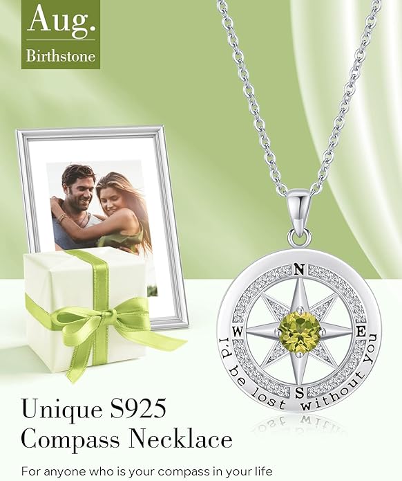 S925 Necklace Gift for Wife |Compass Jewelry |Women Anniversary |Sterling Silver |Girlfriend Birthday Gifts for Her Valentines |I'd be Lost without You |Jewel 18K Gold - Bloomnest