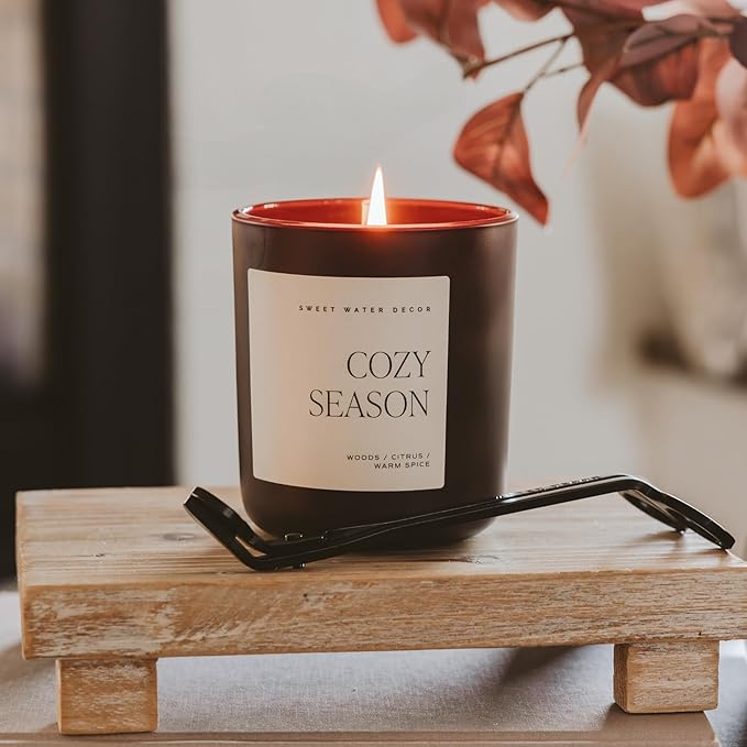 Sweet Water Decor Cozy Season Candle, Large 15oz Jar, Scented with Warm Woods, Citrus & Spice, Non-Toxic Soy Wax Blend, Fall & Winter Home Candle for Autumn, Thanksgiving & Christmas, 70+ Hour Burn - Bloomnest