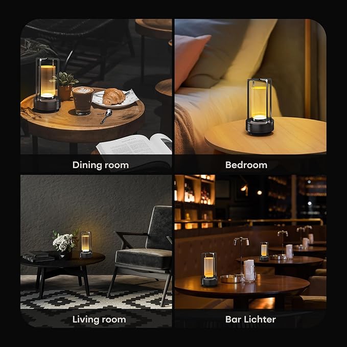 Portable Metal Table Lamp for Indoor/Outdoor ,Rechargeable Cordless LED Lamp, 3-Colour Infinitely Dimming Battery Powered Small Desk Lamp, Restaurant/Bedroom/Bar/Coffee/Camping Light (Grey Set of 2) - Bloomnest