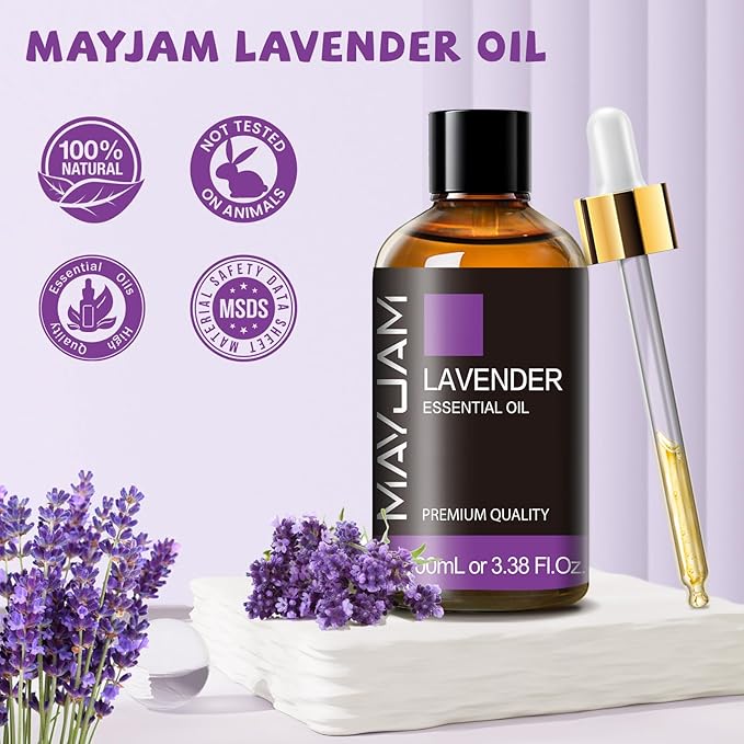 MAYJAM Lavender Essential Oil for Diffusers - Huge 3.38 Fl Oz - Lavender Oil Essential Oil for Skin Care, Hair Care, Massage, Aromatherapy, Soap and Candle Making - Bloomnest