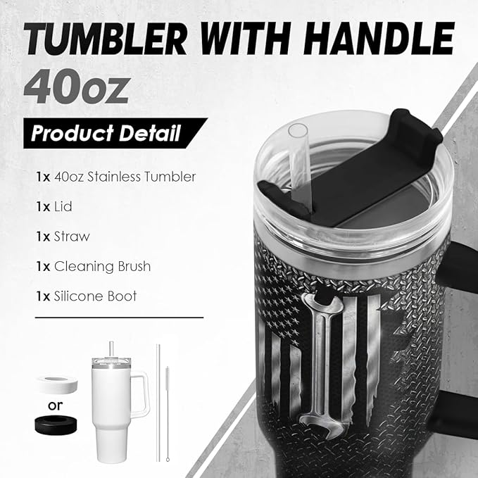 SANDJEST Mechanic Gift for Men, 40oz Stainless Steel Insulated Coffee Tumbler With Lid & Straw, Travel Mug Gift for Dad Husband, Christmas Birthday Father's Day - Bloomnest