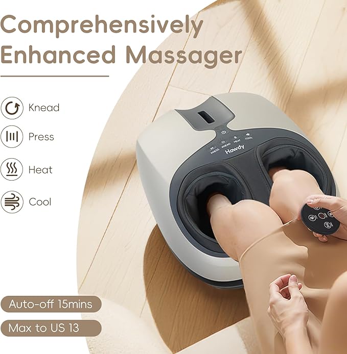 Howdy Cooling and Heating Foot Massager for Feet, Size 13 - Shiatsu Massage with Remote Control, Relief Plantar Fasciitis & Swollen Feet, 2025 Christmas Gift for Her/Him (30% Larger Heat Area) - Bloomnest