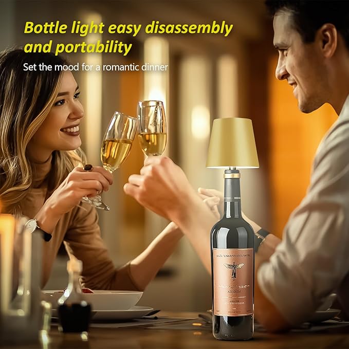 2025 New Wireless Bottle Lamp - LED Bottle Lights for Liquor & Wine Bottles, Cordless Lampshade, Whiskey Bottle Top Light, Bottle Stopper Night Light Kit, Rechargeable 3-Tone Touch-Dimmable - Bloomnest