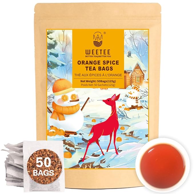 WT WEETEE Orange Spice Herbal Tea Bags, 2.5g x 50 Counts, Sweet Spices Tea Includes Cinnamon, Clove, Orange Peel, Rose Hips, Hibiscus & More, Natural Caffeine-free - Bloomnest