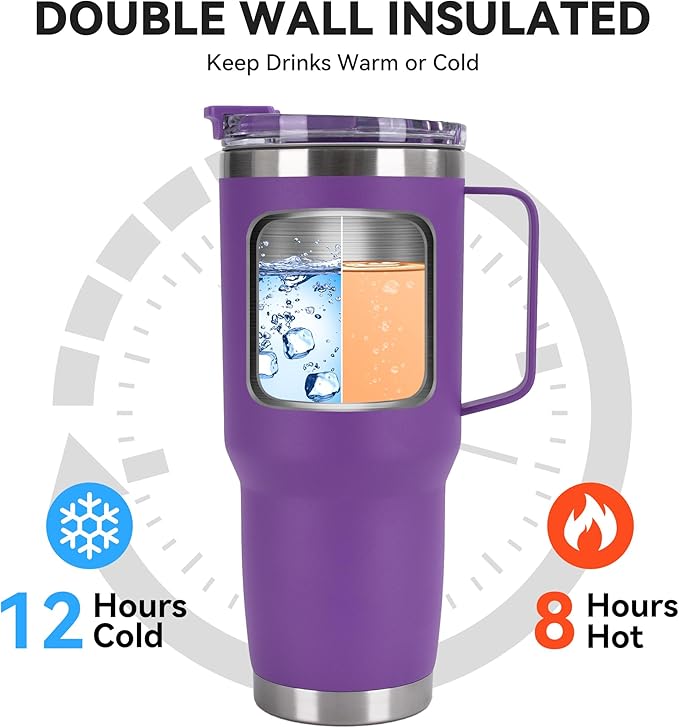 HASLE OUTFITTERS 30oz Tumbler Bulk with Handle, Insulated Travel Coffee Mug Set with Handle Leak-Proof Double Wall Stainless Steel Vacuum Tumblers Pack Metal Cup for Hot and Cold Drink - Bloomnest