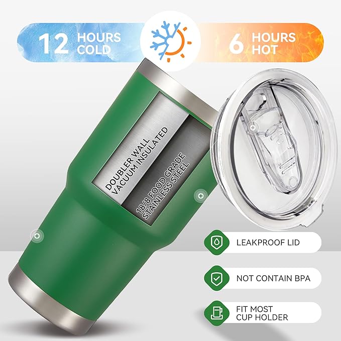 30 oz Tumbler with Lid Stainless Steel Tumblers Bulk Vacuum Insulated Cup Reusable Powder Coated Travel Mug Double Wall Leak Proof Cups Keep Cold Drinks for 12 Hours Dark Green, Set of 12